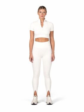 NAMA S (4-6) Toronto ribbed  Leggings 0432 ivory zipper split mid rise small